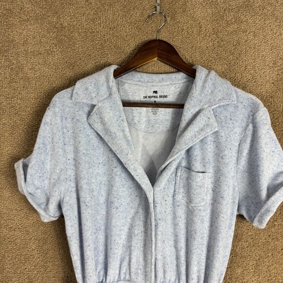 The Normal Brand Romper Womens Medium M Sky Blue Towel Terry Short Sleeve Belted - Picture 3 of 11